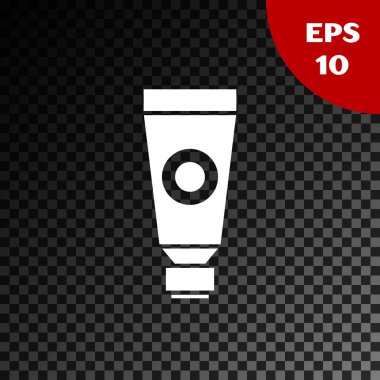 Beyaz Krem veya losyon kozmetik tüp simgesi şeffaf koyu arka plan izole. Erkekler için vücut bakım ürünleri. Vektör İllüstrasyonu