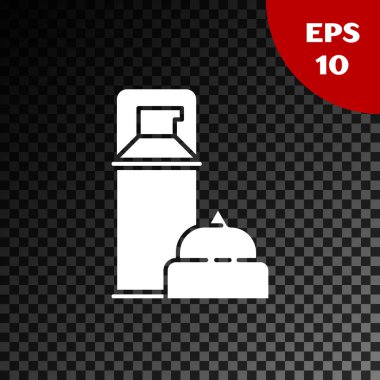 Beyaz Tıraş jeli köpük simgesi şeffaf koyu arka plan üzerinde izole. Tıraş kremi. Vektör İllüstrasyonu