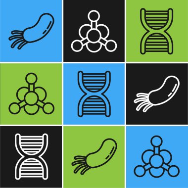 Satır bakterisi, DNA sembolü ve bakteri simgesi belirle. Vektör