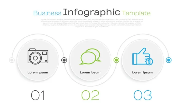 Définir Ligne Appareil Photo Bulle Vocale Chat Hand Modèle Infographie — Image vectorielle