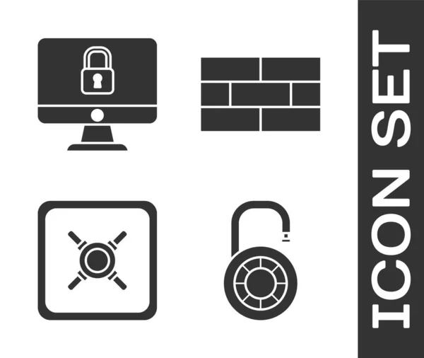 Réglez Roue Verrouillage Combinaison Sûre Verrouiller Sur Écran Ordinateur Coffre — Image vectorielle