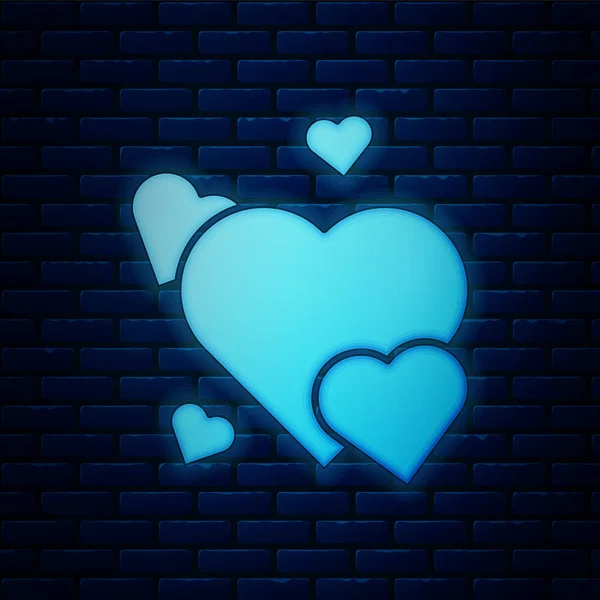 Icono Brillante Corazón Neón Aislado Fondo Pared Ladrillo Símbolo Romántico — Vector de stock