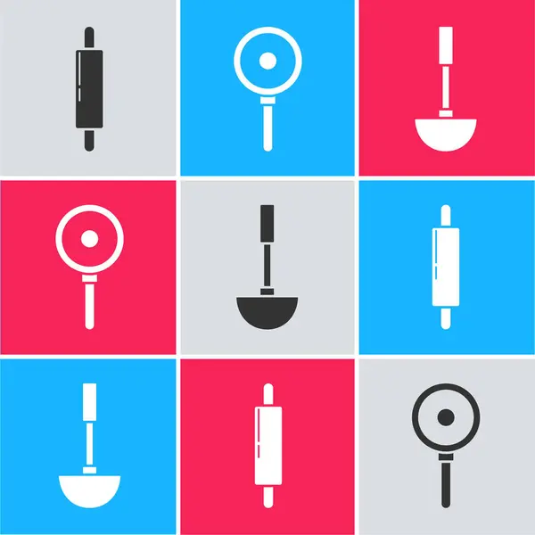 Set Rolling Pin Frying Pan Kitchen Ladle Icon Вектор — стоковый вектор