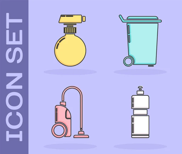 Set Plastikflaschen Für Flüssiges Spülmittel Reinigungssprühflasche Mit Spülmittel Staubsauger Und — Stockvektor