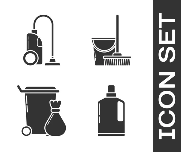 Set Plastikflaschen Für Flüssige Spülmittel Staubsauger Mülleimer Und Wischmopp Und — Stockvektor