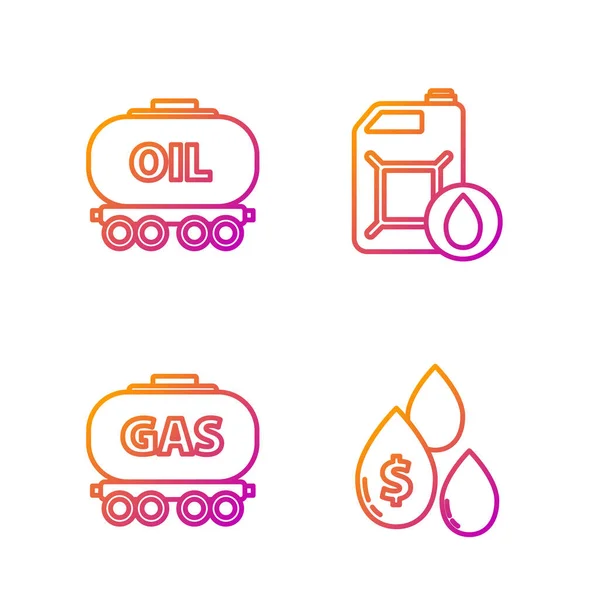 Set Line Olieval Met Dollarsymbool Gasreservoir Olievat Container Voor Motorolie — Stockvector