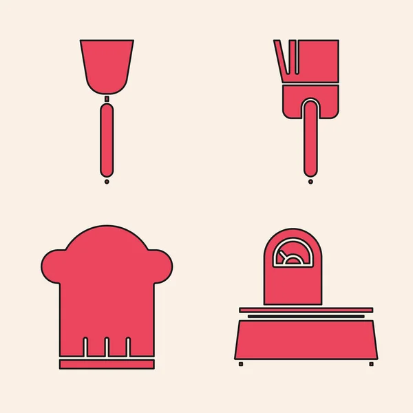 Set Scales Spatula Kitchen Brush Chef Hat Icon Vector — 스톡 벡터