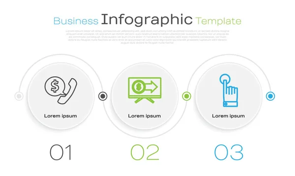 ライン電話機と音声バブルチャットを設定し ドルと手のタッチで監視し ジェスチャーをタップします ビジネスインフォグラフィックテンプレート ベクトル — ストックベクタ