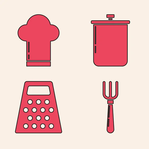 Set Tenedor Sombrero Chef Olla Cocina Rallador Icono Vector — Archivo Imágenes Vectoriales