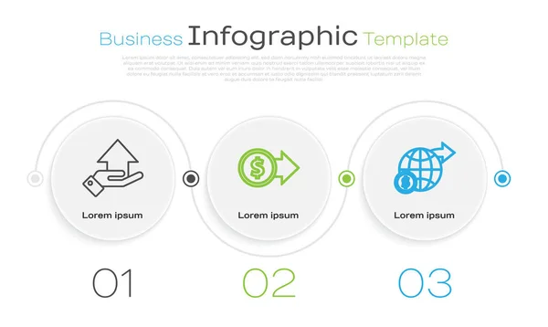 ラインお金を手に入れ ドル記号でコインお金とドルで地球の地球を設定します ビジネスインフォグラフィックテンプレート ベクトル — ストックベクタ