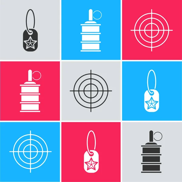 Set Military Dog Tag Hand Grenade Target Sport Shooting Competition — Stock Vector