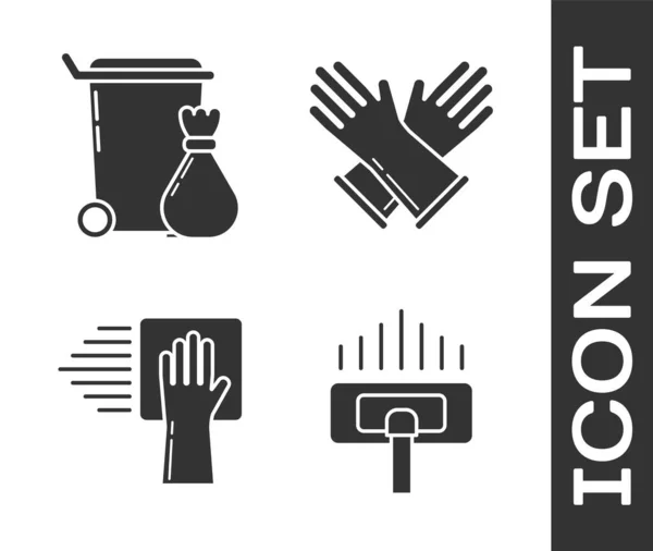 Σετ Ηλεκτρική Σκούπα Δοχείο Απορριμμάτων Υπηρεσία Καθαρισμού Και Εικονίδιο Γάντια — Διανυσματικό Αρχείο