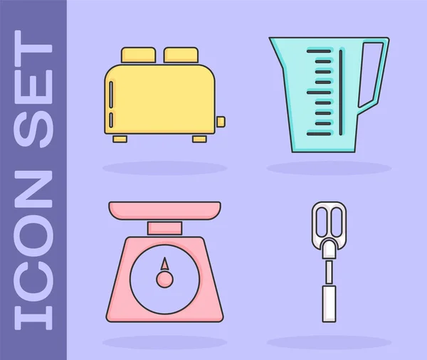 Set Spatula Toaster Toasts Scales Measuring Cup Icon Vector — Stock Vector