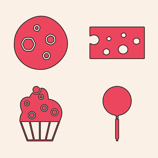 Set Sartén Galleta Galleta Con Chocolate Queso Cupcake Icono Vector — Archivo Imágenes Vectoriales