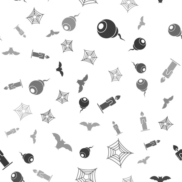 Set Eye , Spider web , Burning candle and Flying bat on seamless pattern. Vector — Stock Illustration Set Eye Spider Web Burning Candle Flying Bat Seamless Pattern Royalty Free Stock Illustrations