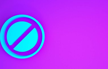 Mor arkaplanda mavi dur simgesi izole edildi. Trafik yönetmeliklerine göre dur işareti. Minimalizm kavramı. 3d illüstrasyon 3d canlandırma