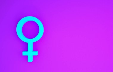 Mor arkaplanda mavi kadın cinsiyet sembolü izole edilmiş. Venüs sembolü. Bir kadın ya da organizmanın sembolü. Minimalizm kavramı. 3d illüstrasyon 3B canlandırma