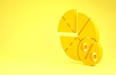 Sarı Grafik, çizelge, çizelge, diyagram, bilgi, sarı arkaplanda izole edilmiş turta grafik simgesi. Minimalizm kavramı. 3d illüstrasyon 3d canlandırma