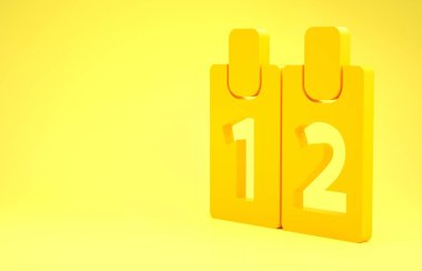 Sarı takvim simgesi sarı arkaplanda izole edildi. Olay hatırlatma sembolü. Minimalizm kavramı. 3d illüstrasyon 3B canlandırma