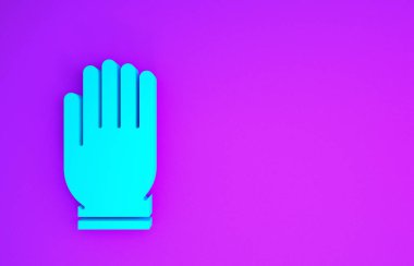 Mavi Bahçe eldiven ikonu, mor arka planda izole edilmiş. Lastik eldivenlerin işareti. Çiftçilik el koruması, eldiven güvenliği. Minimalizm kavramı. 3d illüstrasyon 3d canlandırma