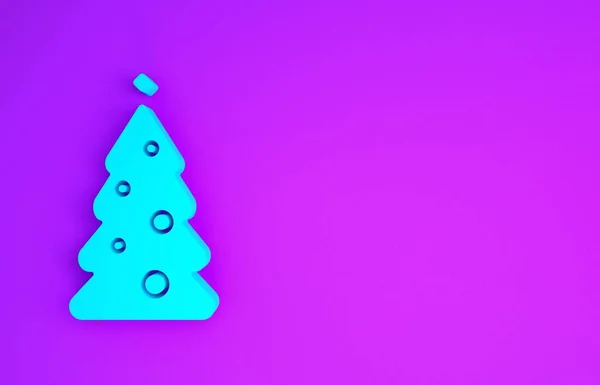 Árvore Natal Azul Com Decoração Ícone Isolado Fundo Roxo Feliz — Fotografia de Stock