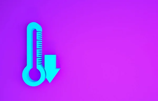 Icono Del Termómetro Azul Aislado Sobre Fondo Púrpura Concepto Minimalista —  Fotos de Stock