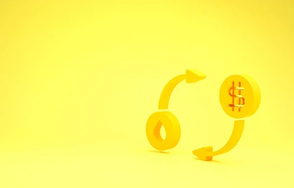 Troca Óleo Amarelo Transferência Água Ícone Conversão Isolado Fundo Amarelo — Fotografia de Stock