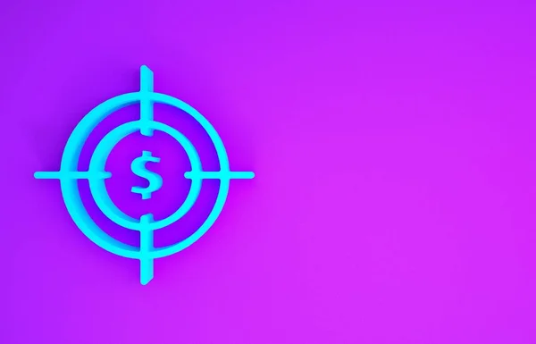 Blaues Ziel Mit Dollarsymbol Auf Violettem Hintergrund Investitionsziel Ikone Erfolgreiches — Stockfoto