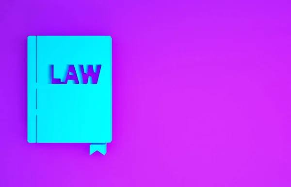 Blue Law book icon isolated on purple background. Legal judge book. Judgment concept. Minimalism concept. 3d illustration 3D render
