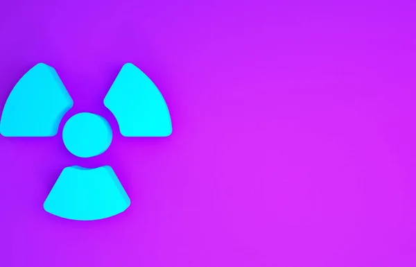 Blue Radioactive icon isolated on purple background. Radioactive toxic symbol. Radiation Hazard sign. Minimalism concept. 3d illustration 3D render