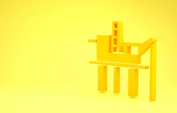 Yellow Oil platform in the sea icon isolated on yellow background. Drilling rig at sea. Oil platform, gas fuel, industry offshore. Minimalism concept. 3d illustration 3D render