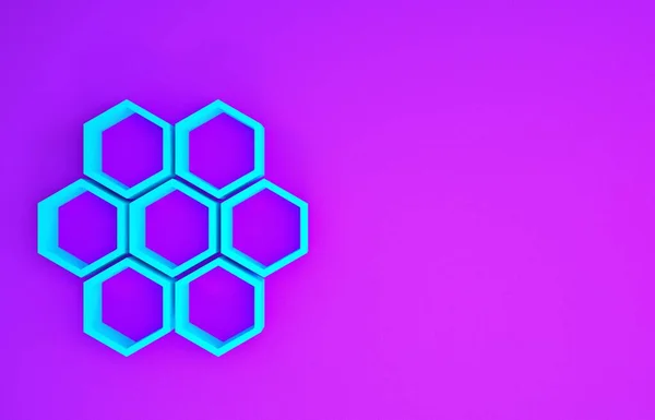 紫色の背景に隔離されたブルーハニカムアイコン 蜂蜜の細胞のシンボル 甘い自然食品 最小限の概念 3Dイラスト3Dレンダリング — ストック写真