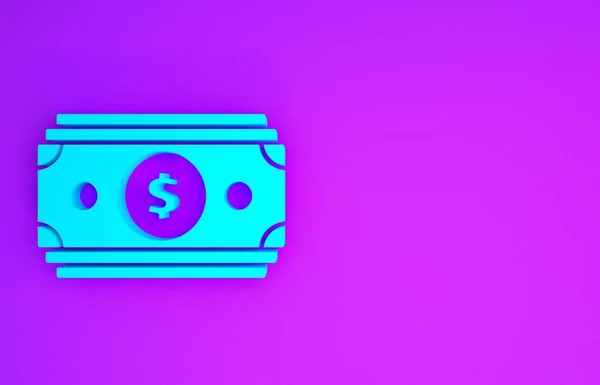 Blue Stacks Paper Money Cash Icon Isolated Purple Background Money — Stock Photo, Image
