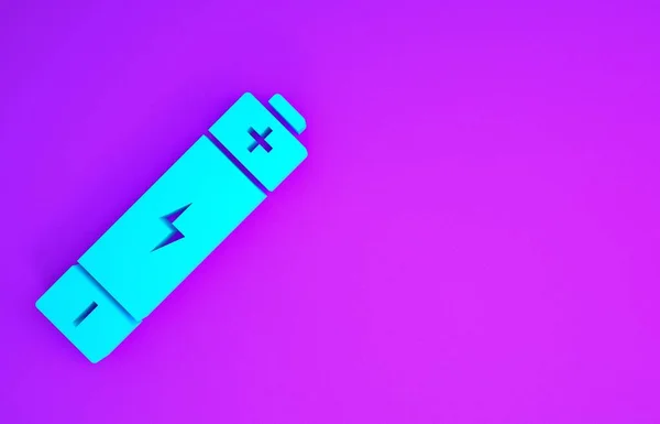 蓝色电池图标隔离在紫色背景 闪电的象征 最低纲领的概念 3D渲染3D插图 — 图库照片