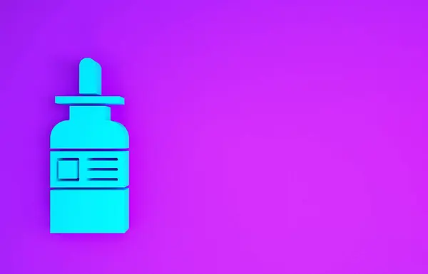 Botella Vidrio Azul Con Icono Pipeta Aislado Sobre Fondo Púrpura — Foto de Stock