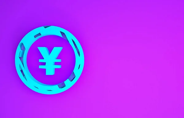 Синие Монеты Иконой Символа Йены Выделенной Фиолетовом Фоне Банковский Знак — стоковое фото