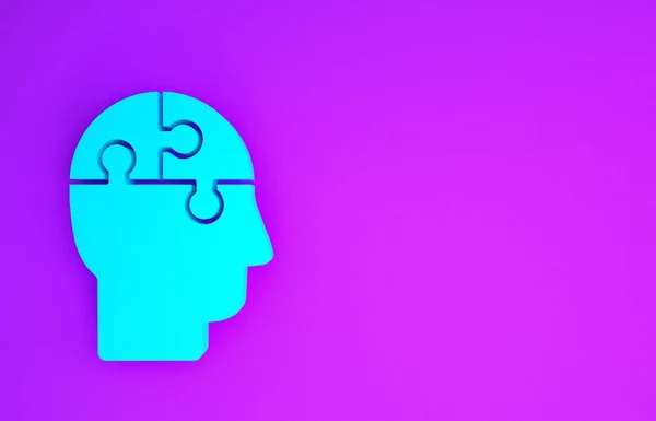 蓝色人头迷惑了在紫色背景下孤立的战略图标 思考大脑信号 大脑的符号工作 最低纲领的概念 3D说明3D — 图库照片