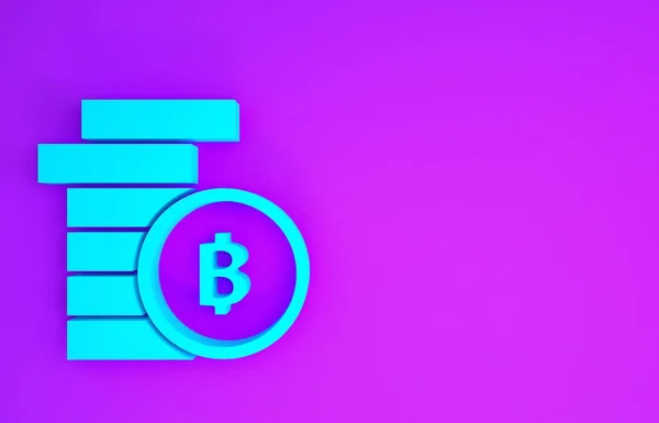 蓝色密码货币比特币图标孤立在紫色背景 物理比特币 基于锁链的安全加密货币 最低纲领的概念 3D渲染3D插图 — 图库照片
