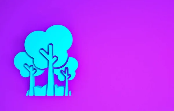 青い木のアイコンは紫色の背景に隔離されています 森のシンボル 最小限の概念 3Dイラスト3Dレンダリング — ストック写真