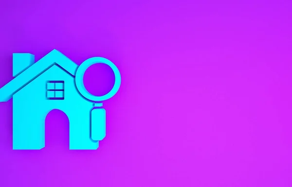 Ікона Blue Search Ізольована Фіолетовому Фоні Символ Нерухомості Будинку Під — стокове фото
