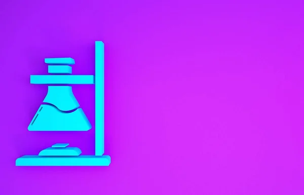Modrá Skleněná Zkumavka Baňka Oheň Ohřívač Experiment Ikona Izolované Fialovém — Stock fotografie