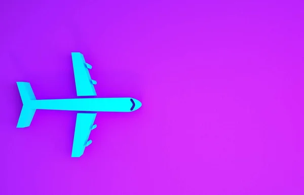 紫色の背景に隔離された青い面のアイコン 飛行機のアイコン 航空会社の看板 最小限の概念 3Dイラスト3Dレンダリング — ストック写真