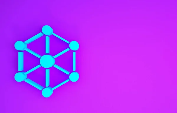 Blue Blockchain technology icon isolated on purple background. Cryptocurrency data. Abstract geometric block chain network technology business. Minimalism concept. 3d illustration 3D render