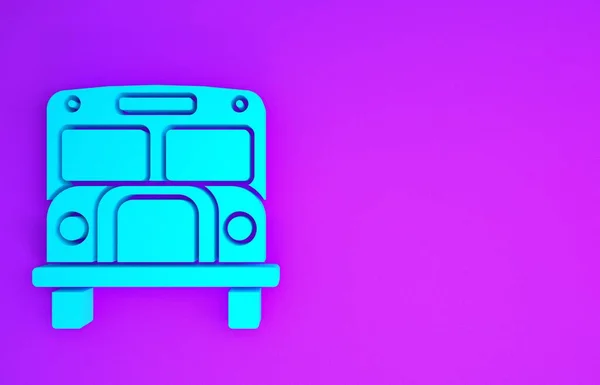 蓝色校车图标隔离在紫色背景 公共交通标志 最低纲领的概念 3D说明3D — 图库照片