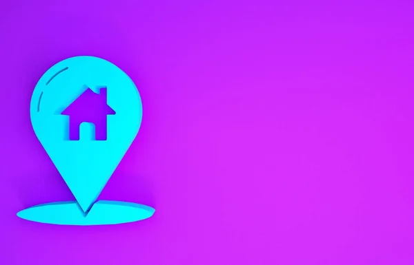 Синя Карта Вказівник Іконкою Будинку Ізольовані Фіолетовому Фоні Символ Позначки — стокове фото