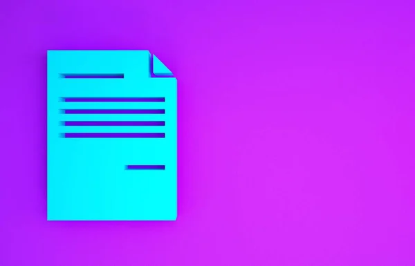 紫色の背景に隔離された青いドキュメントアイコン ファイルのアイコン チェックリストのアイコン ビジネスコンセプト 最小限の概念 3Dイラスト3Dレンダリング — ストック写真