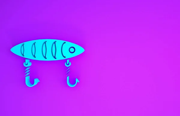 蓝色钓鱼引诱图标孤立在紫色背景 钓具最低纲领的概念 3D说明3D — 图库照片