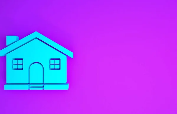 Blaues Haus Symbol Isoliert Auf Violettem Hintergrund Heimatsymbol Minimalismus Konzept — Stockfoto