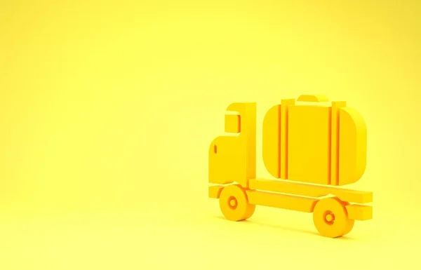 Yellow Tanker truck icon isolated on yellow background. Petroleum tanker, petrol truck, cistern, oil trailer. Minimalism concept. 3d illustration 3D render