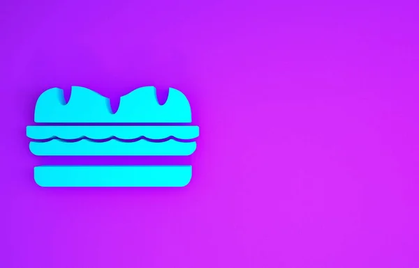 紫色の背景に隔離されたブルーサンドイッチアイコン ハンバーガーのアイコン バーガーフードのシンボル チーズバーガーの看板 ストリートファーストフードメニュー 最小限の概念 3Dイラスト3Dレンダリング — ストック写真